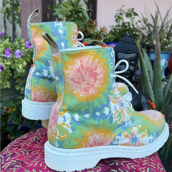 Dr. Martens Retro Tie Dye Colorful Boho Floral Canvas Vegan Boots - Picture 4 of 14